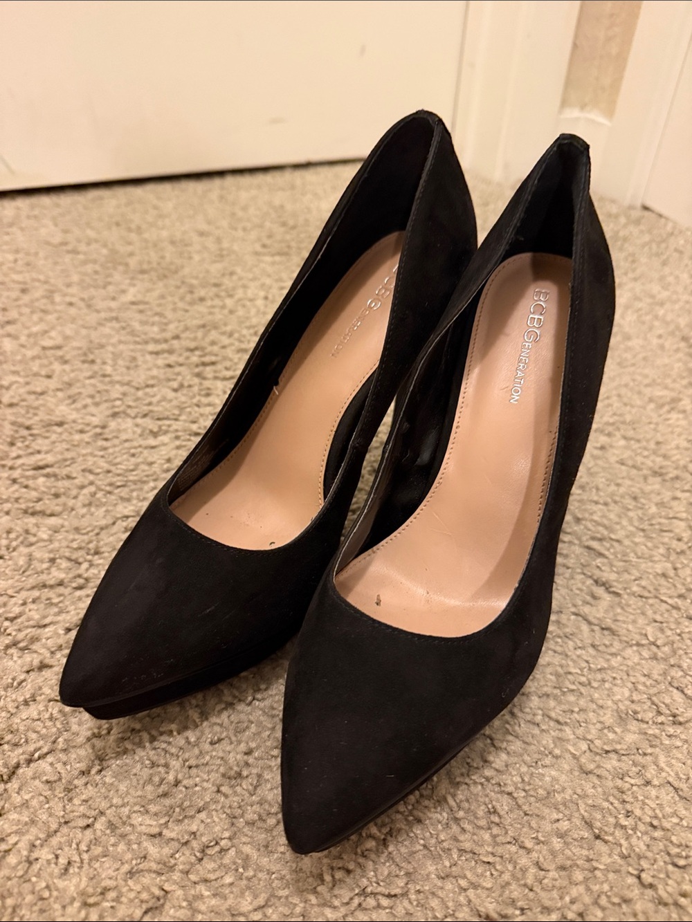 BCBGeneration Black Pointed-Toe Suede Pumps